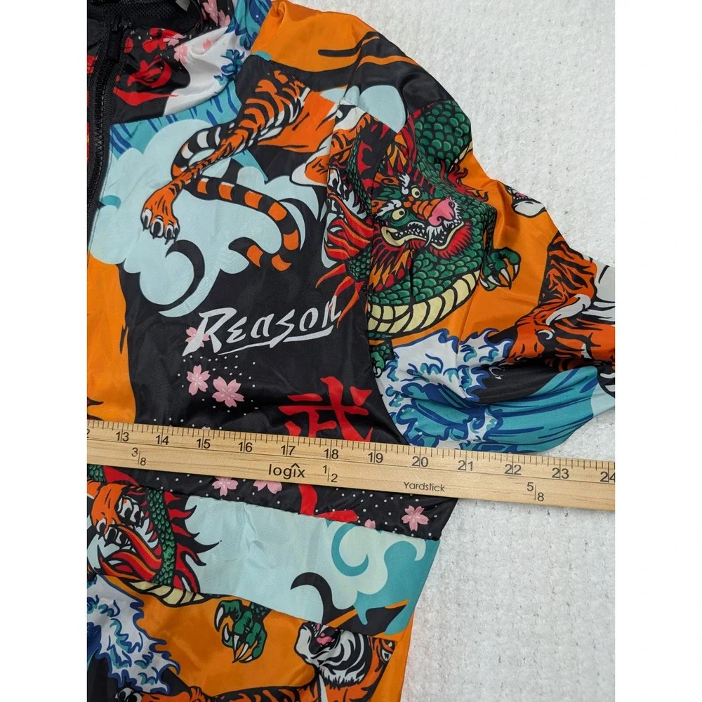 Reason Clothing Mens Japanese Dragon Tiger Wave Half Zip Anorak Jacket Medium